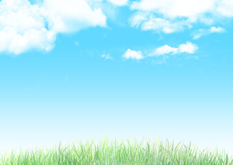 Obraz na płótnie Canvas 青空と雲と草原の背景(横長)