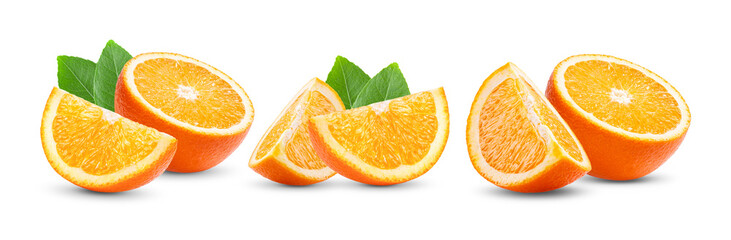 Ripe half of orange citrus fruit isolated on white