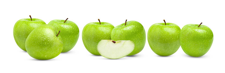 fresh green apple on white background with water drop