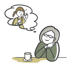 孫を想うシニア女性のイラスト