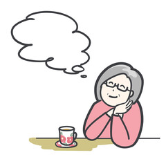 楽しいことを思い出すシニア女性のイラスト