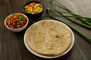Homemade healthy vegan diet food- chapati and curry.