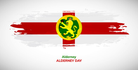 Happy national day of Alderney. Brush flag of Alderney vector illustration. Abstract watercolor national flag background