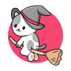 Fototapeta premium Cute cat witch cartoon illustration