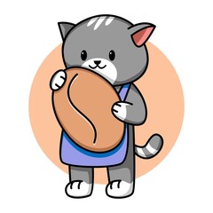 Fototapeta premium Cute cat barista holding coffee cartoon illustration