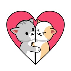 Cute couple cat in love heart cartoon illustration