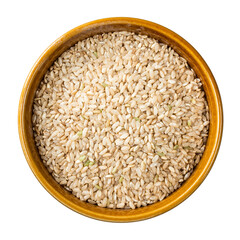 partly polished brown rice in round bowl cutout