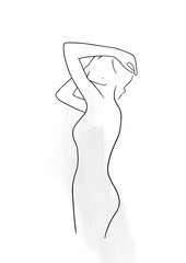 Abstract illustration. Poster. Drawing of a woman in one line.