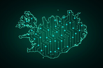 Map of Iceland, network line, design sphere, dot and structure on dark background with Map Iceland, Circuit board. Vector illustration. Eps 10