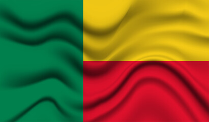 Obraz premium Abstract waving flag of Benin with curved fabric background. Creative realistic waving flag of Benin vector background