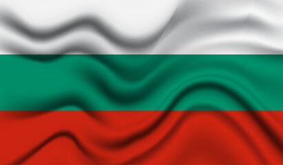 Obraz premium Abstract waving flag of Bulgaria with curved fabric background. Creative realistic waving flag of Bulgaria vector background