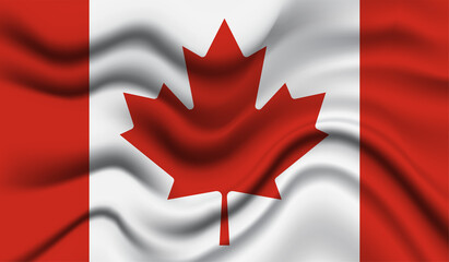 Abstract waving flag of Canada with curved fabric background. Creative realistic waving flag of Canada vector background