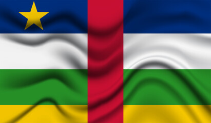 Obraz premium Abstract waving flag of Central African Republic with curved fabric background. Creative realistic waving flag vector background