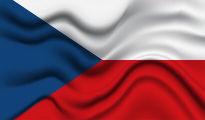 Abstract waving flag of Czechia with curved fabric background. Creative realistic waving flag of Czechia vector background