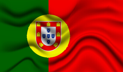 Obraz premium Abstract waving flag of Portugal with curved fabric background. Creative realistic waving flag of Portugal vector background