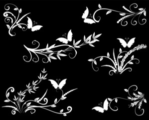 vector drawing butterfly and bamboo plant design set background