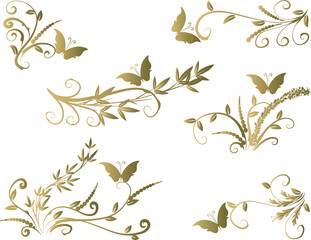 vector drawing butterfly and bamboo plant design set background