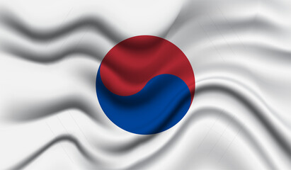 Abstract waving flag of South Korea with curved fabric background. Creative realistic waving flag of South Korea vector background
