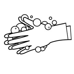 手を洗うモノクロイラスト