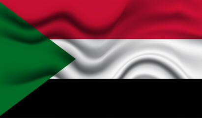 Abstract waving flag of Sudan with curved fabric background. Creative realistic waving flag of Sudan vector background