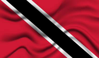 Abstract waving flag of Trinidad and Tobago with curved fabric background. Creative realistic waving flag of Trinidad and Tobago vector background