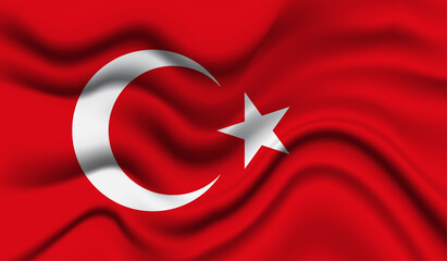 Abstract waving flag of Turkey with curved fabric background. Creative realistic waving flag of Turkey vector background