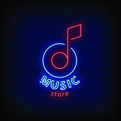 Music Store Neon Signs Style Text Vector