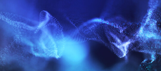 Abstract bright glitter wave blue background blur focus. 3d render.