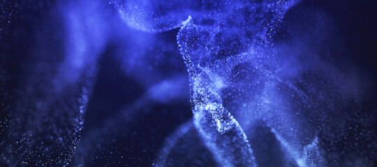 Abstract bright glitter wave blue background blur focus. 3d render.