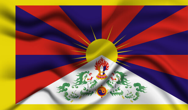 Abstract waving flag of Tibet with curved fabric background. Creative realistic waving flag of Tibet vector background