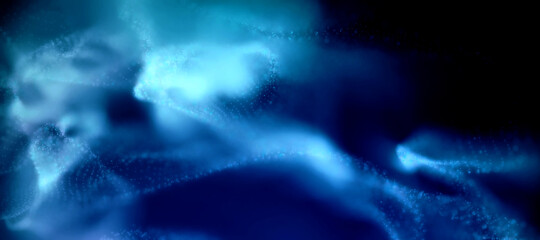 Abstract bright glitter wave blue background blur focus. 3d render.