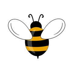 Cartoon bee mascot. A small bees flies. Wasp collection. Vector characters. Incest icon. Template design for invitation, cards. Doodle style