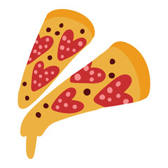 Cute romantic pizza with heart shapes peperoni.Vector hand drawn