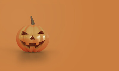 Halloween 3d rendering with pumpkin on orange background.