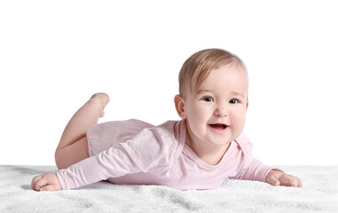Fototapeta premium Cute little baby on white background