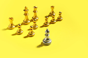 Chess pieces on color background. Concept of uniqueness