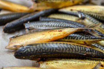 Lots of smoked mackerel carcasses. The fish is in a bunch.