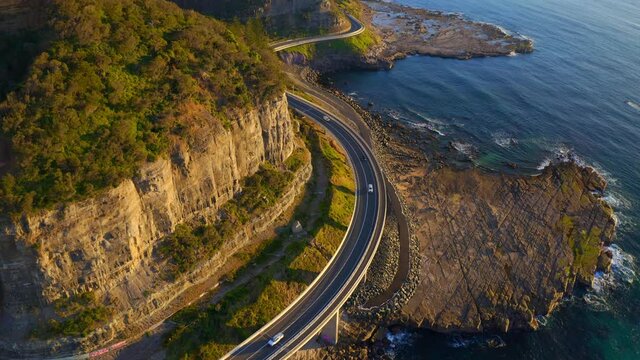 Aerial View Of Sea Cliff Bridge With Rocky Coast At Clifton, NSW, Australia.