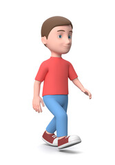 Young Kid Walking. 3D Cartoon Character Isolated on White