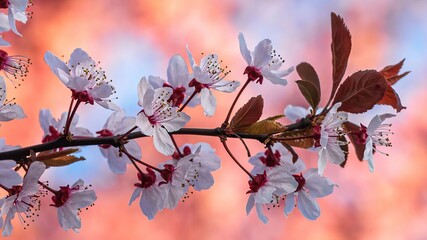 Fototapeta Wiosenne różowe kwiaty kwitnące na drzewie z bliska obraz