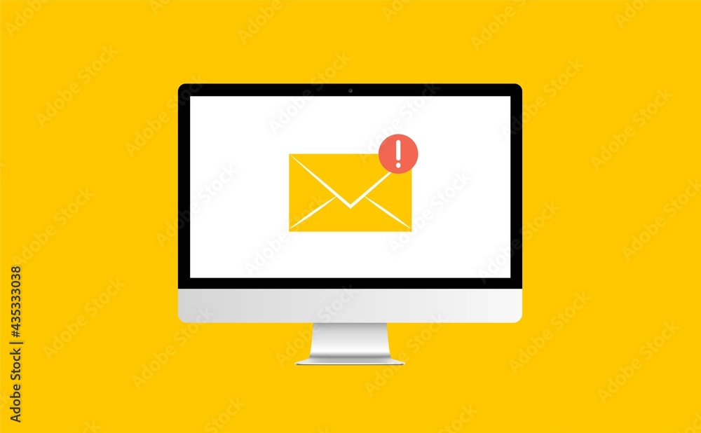 Poster pc with email envelope. computer and document on screen. flat style vector illustration.