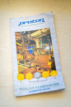 Kuala Lumpur, Malaysia - May, 2021 Perusahaan Otomobil Nasional Berhad Or PROTON Retro Phamplet Cover.