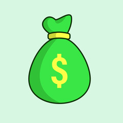 Money bag vector icon illustration isolated on green background