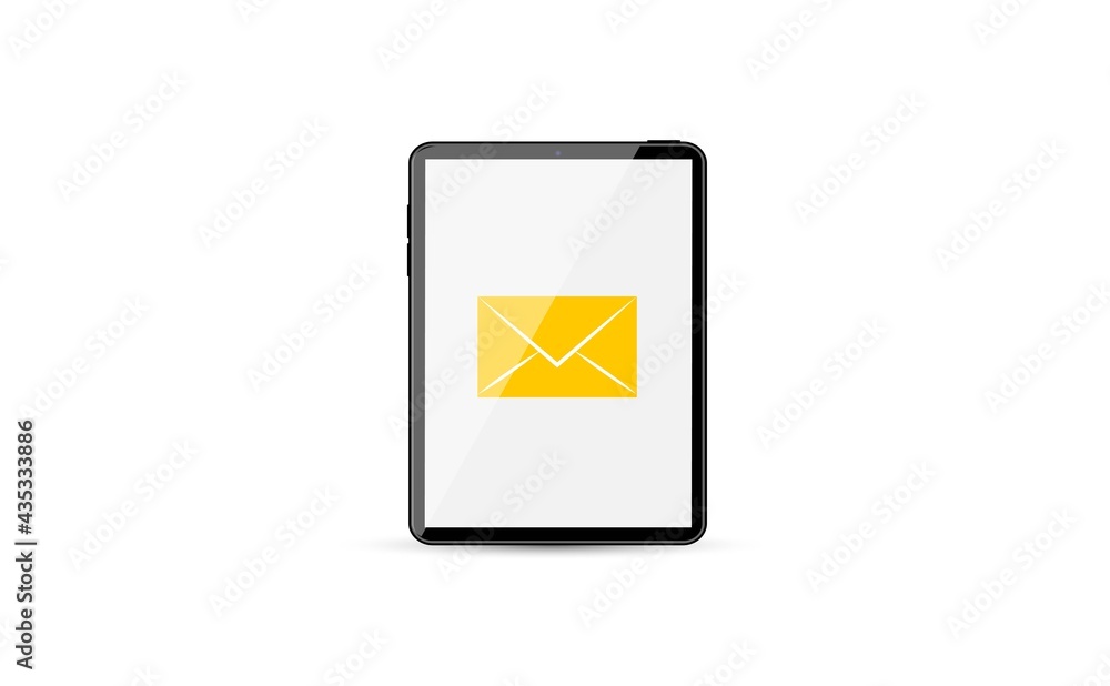 Poster tablet with new email envelope. tablet and document on screen. flat style vector illustration.