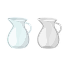 Clear glass jugs for drinks and lemonades, blue and gray jugs