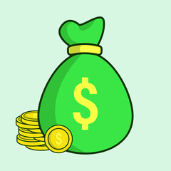 Money bag and gold coin cartoon vector illustration