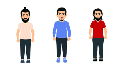 set of Vector illustration of mans in casual clothes under the white background. Cartoon realistic peoples illustration. Flat young man. Front view people