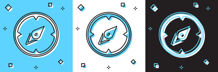Set Compass icon isolated on blue and white, black background. Windrose navigation symbol. Wind rose sign. Vector