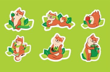 The set of stickers for a healthy lifestyle, green life, love body.