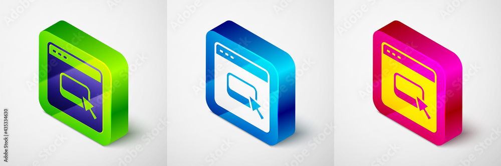 Poster isometric browser files icon isolated on grey background. square button. vector